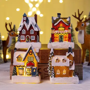 Коледни селски къщи | Светлинен Коледна къщичка с led подсветка | Коледни приказни къщички Празнична украса за Коледа